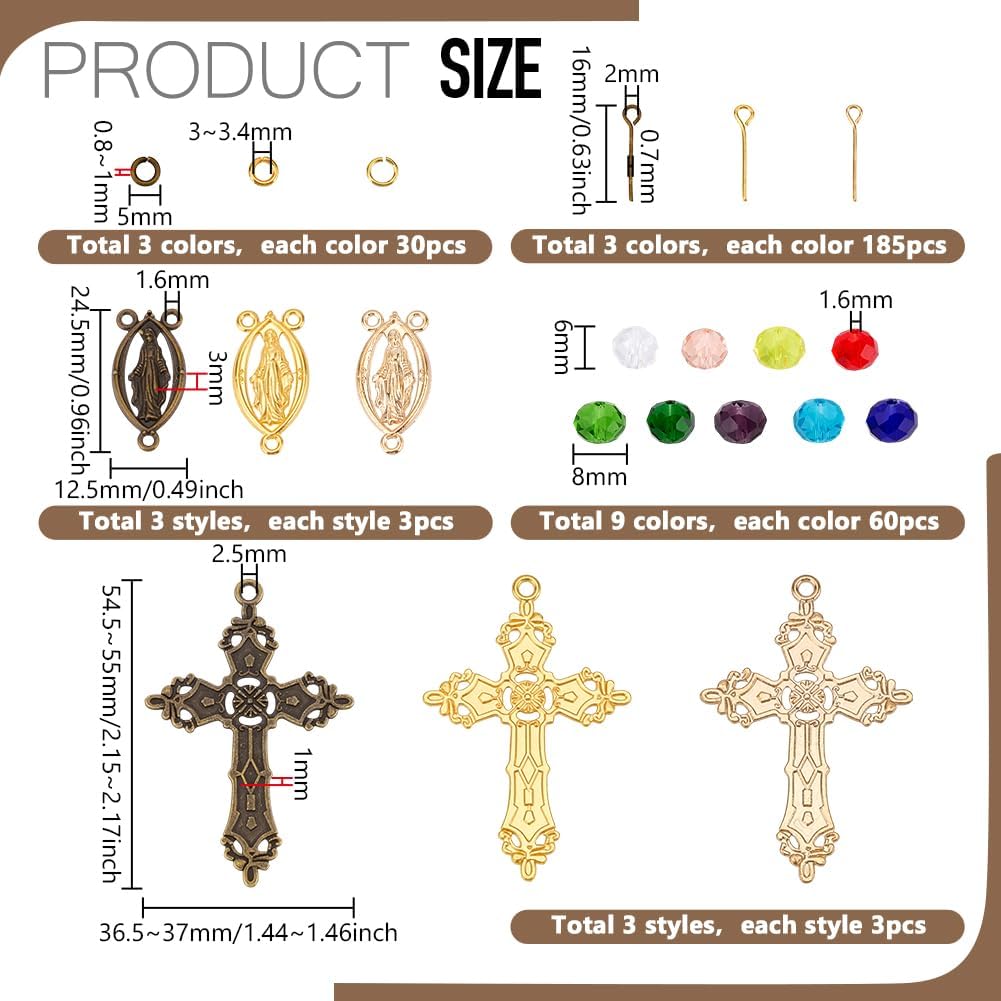 PH PandaHall Rosary Making Kit, 540pcs Crystal Glass Beads Faceted Bead with Cross Charms Oval Chandelier Links Rosary Jewelry Making Supplies for Christmas Easter Ramadan Necklace Jewelry Making - Image 2
