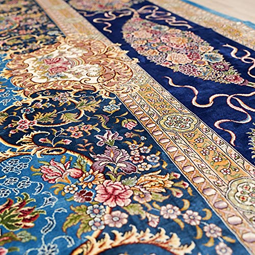 Yuchen Rug Silk Rug 10X14 Blue Handwoven Traditional Medallion Vintage Luxury Oriental Silk Area Rug For Living Room #TOP6