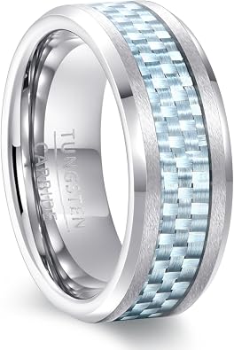 8mm Classic Black/Blue/Brown/Green/Silver Tungsten Carbide Wedding Band Ring For Men Carbon Fiber Inlay Comfort Fit Size 7-12