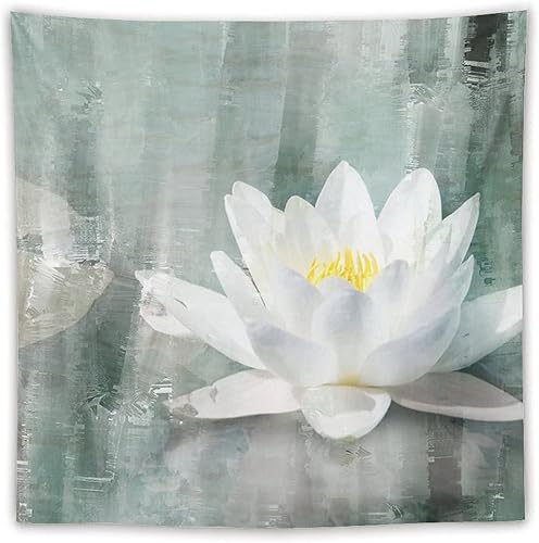 Rimego Tapiz decorativo para colgar en la pared, para el hogar, dormitorio, baño, sala de estar (60 x 60 pulgadas), flor de loto blanco, flores