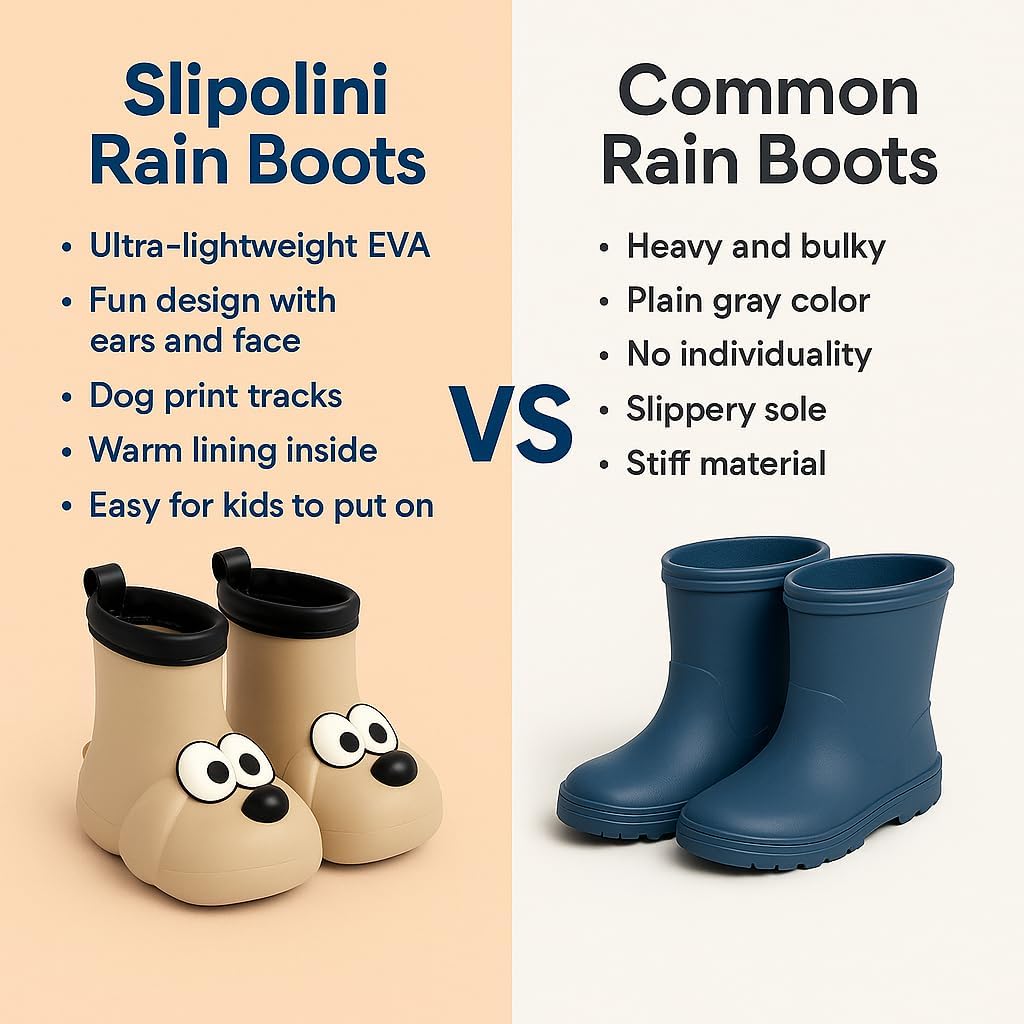Toddler Rain Boots – Premium Kids Rain Boots for Boys & Girls with Non-Slip Soles – Children's EVA Outdoor Shoes - Beige Doggy Paw Design – (11.5 Little Kid)