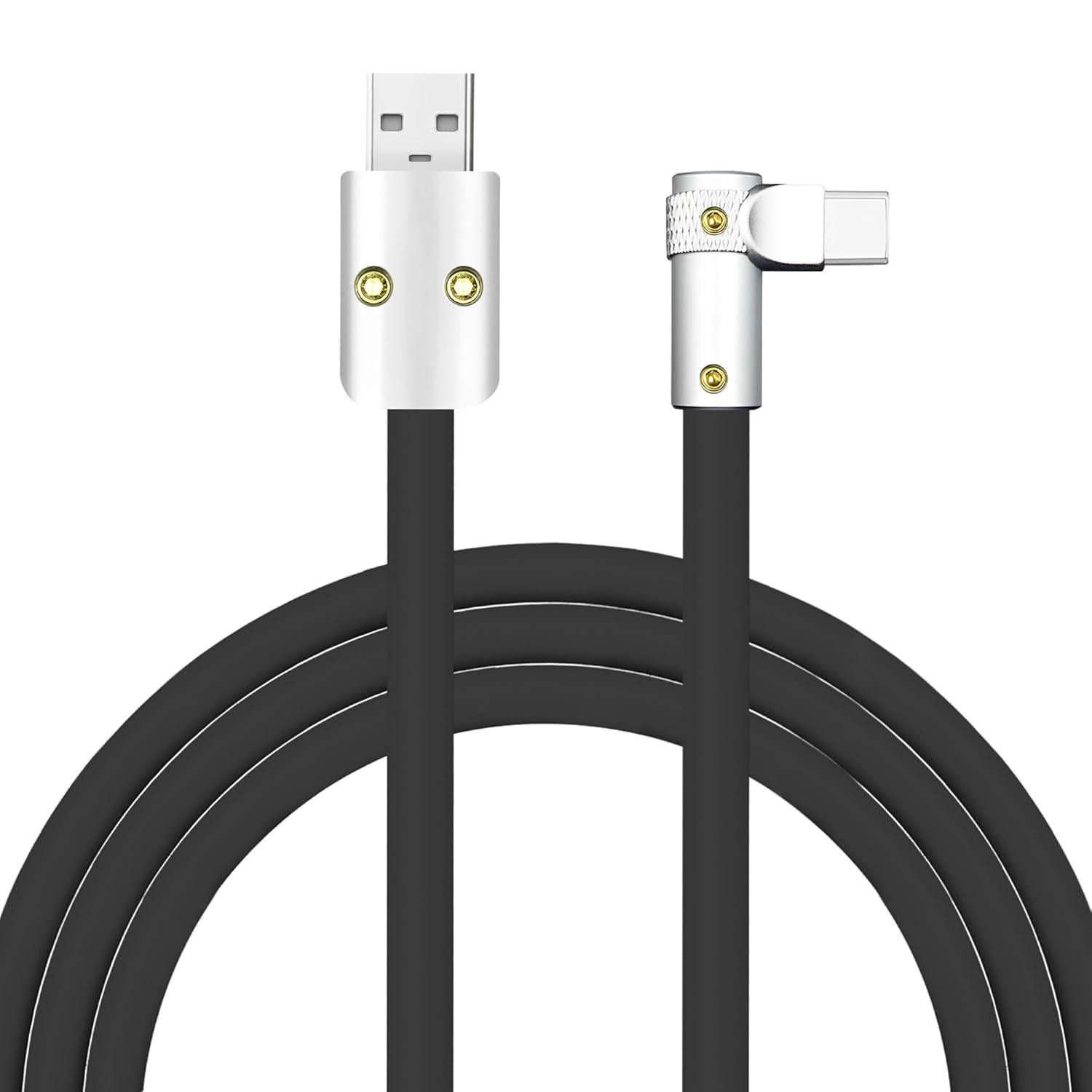 chubbycable FlexElbow Pro - 90 Degree Design 240W Fast Charge Cable Ultra-Thick Silicone Right Angle USB C Cable Phone Tablets Charging Cord, Black, USB-A to Type-C, 3.3FT