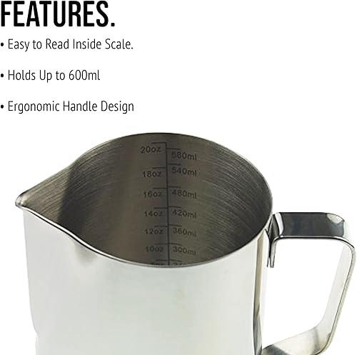 Miniatura 4 de Barista - Jarra de leche (20.3 fl oz, acero inoxidable, ideal para café, café con leche, capuchino)