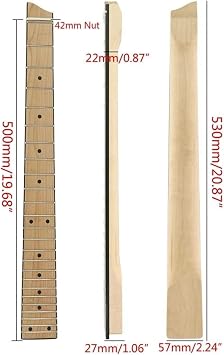 Unfinished Guitar Neck Headless Electric Guitar Bass Neck 25 Fret Maple Portable Smooth Natural Musical Dot Inlay Instrument Replacement