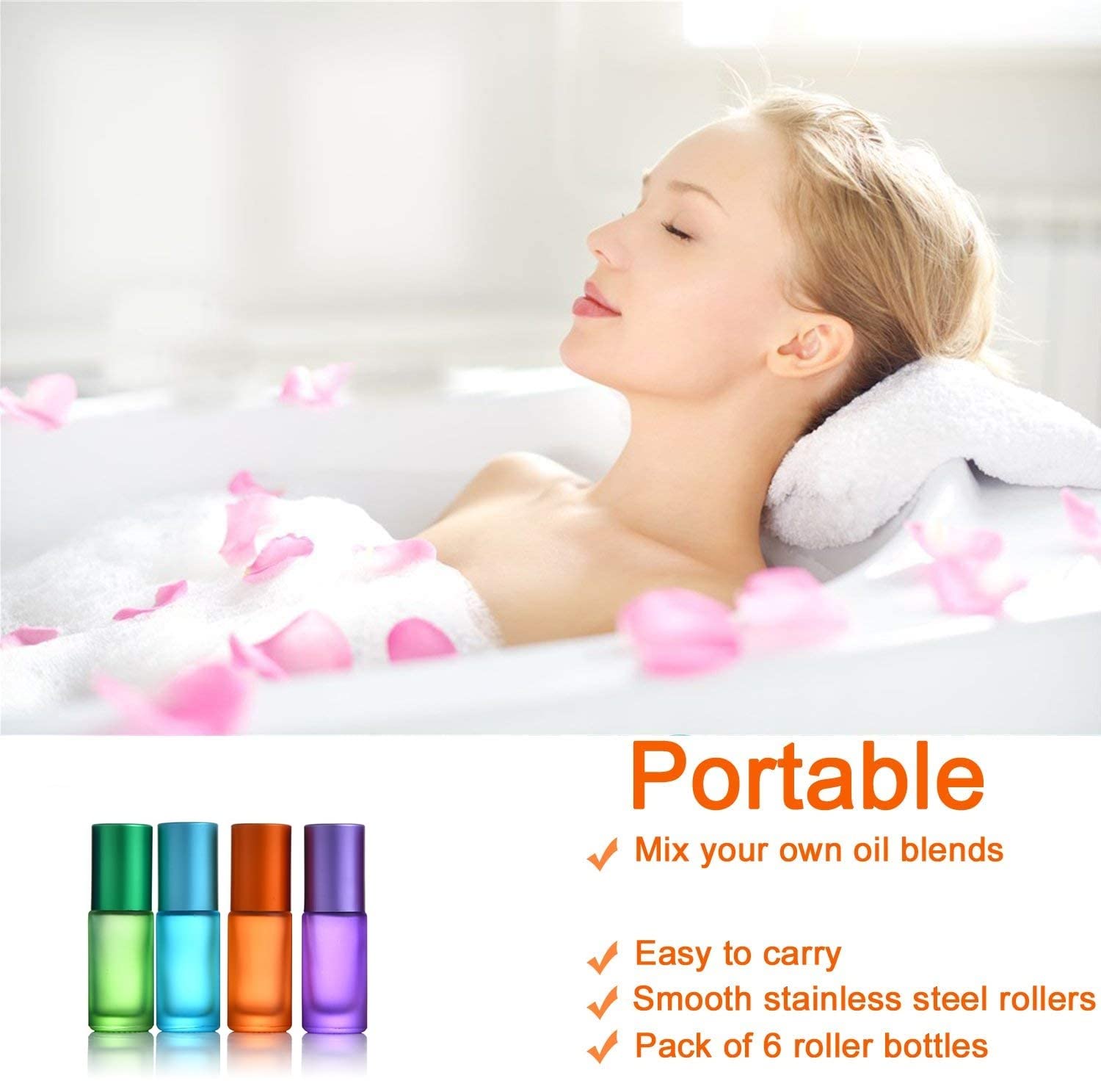 Roll On Oli Essenziali 4 Pezzi - Boccette Vetro 5ml, Colorate, Con Applicatore - Foto 6