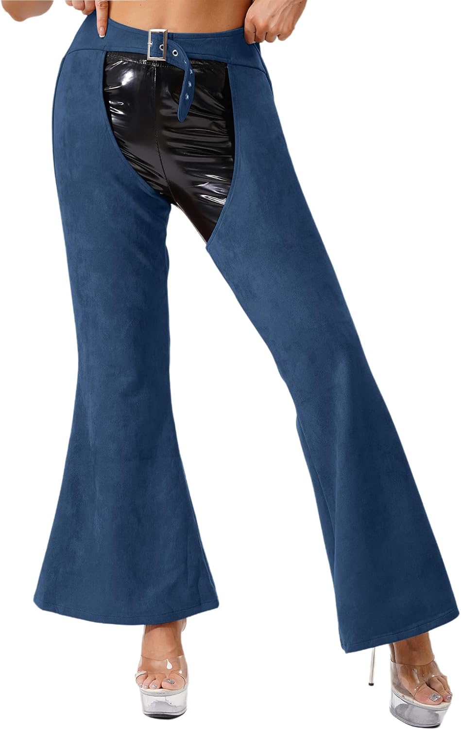 Freebily Adult Women Western Chaps Suede Hollow Out Chaps Long Pants Cowgirl Cowboy Halloween Costume