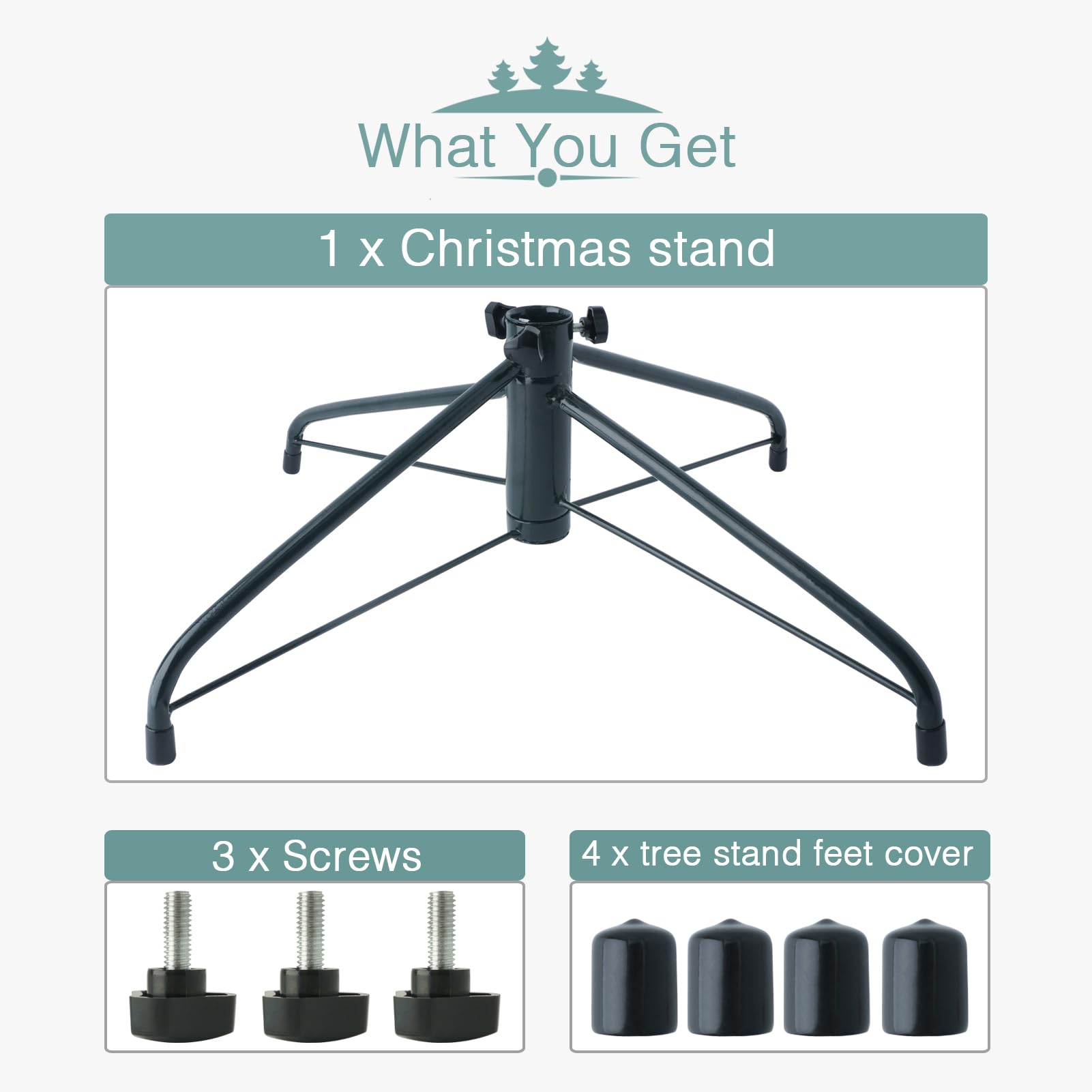 Supporto per albero di Natale con ruote, base in ferro, 65 cm, per decorazioni per feste (verde)