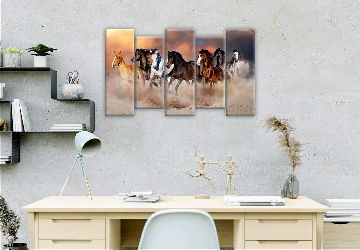 SAF Religious, Animals Seven Running Horses UV Textured Vastu Home Decorative Self Adhesive Large Panel Painting - Multicolor, 18 Inch X 30 Inch SANFPNL30880 - Set of 5
