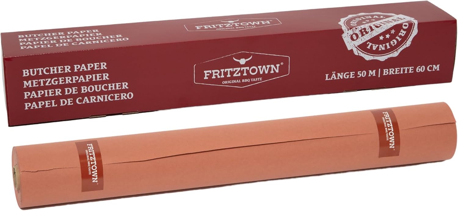 Butcher Paper Deluxe Pink 60 cm x 50 m – Metzgerpapier - Abreißhilfe – Lebensmittelsicher – BBQ Kraftpapier &amp; Grillpapier für Smoken, Räuchern &amp; Fleischverpackung