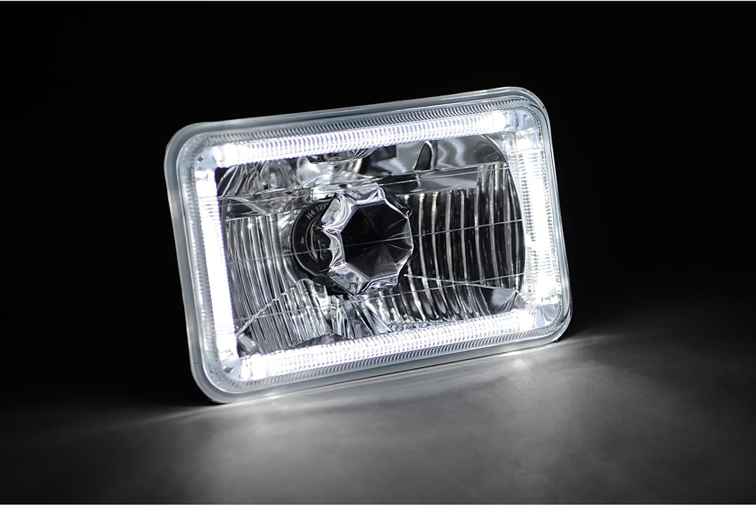 Octane Lighting 4X6 White Led Halo Angel Eye Halogen Headlight Headlamp Bulbs Crystal Clear Pair