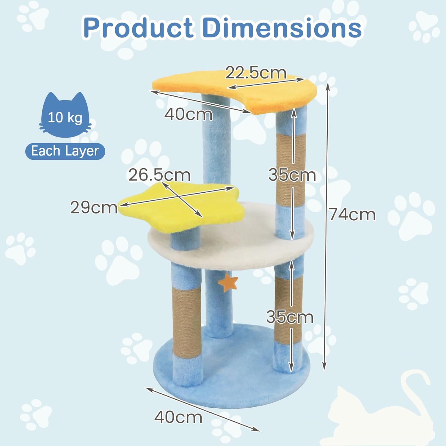 PETSITE 29-inch Cute Cat Tree, Multi-Level Small Cat Tree with Jute Scratching Post, Dangling Toy, Star and Moon-Shaped Perches, Ideal for Indoor Cats (Blue)