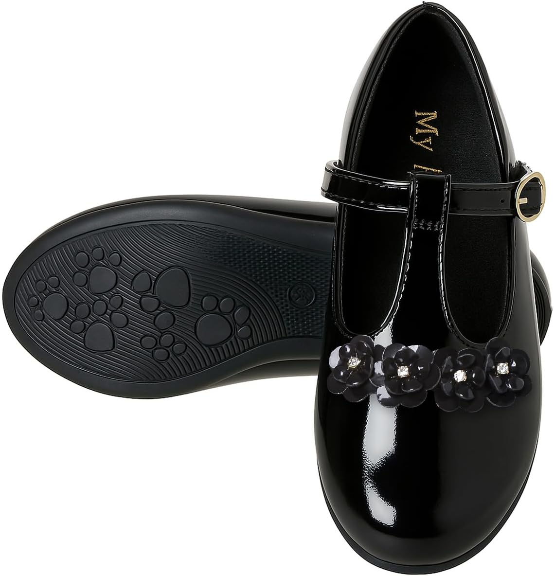 Sapatilha Infantil Juvenil Social Dourada Mary Jane Boneca com Flores e Strass