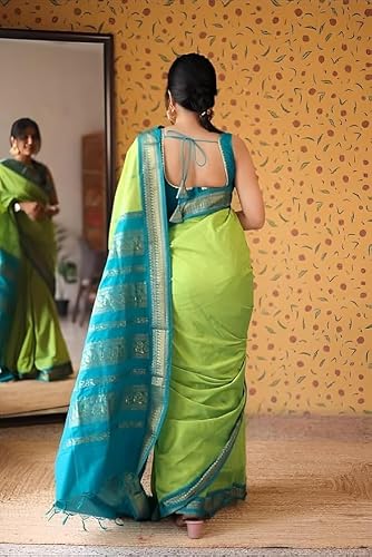 Generic green cotton navratri saree – image 4