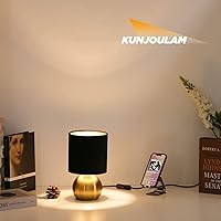 Vista 6 de KUNJOULAM Small Bedside Lamp, Mid Century Lamp with Brass Base, Nightstand Table Lamp for Bedroom, Living Room, Bookshelf, Modern Accent Mini Table
