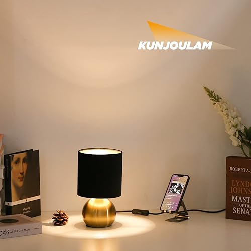 Miniatura 6 de KUNJOULAM Lámpara de noche pequeña, lámpara de mediados de siglo con base de latón, lámpara de mesa de noche para dormitorio, sala de estar,
