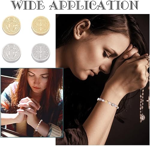 Miniatura 6 de UNICRAFTALE 10 cuentas de acero inoxidable 304 de 2 colores de 0.295 in de diámetro, cuentas redondas planas, pulseras de medalla, cuentas de metal