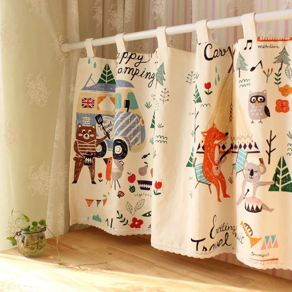 Cortinas rUrEu cortinas de algodón cortas con dibujos animados