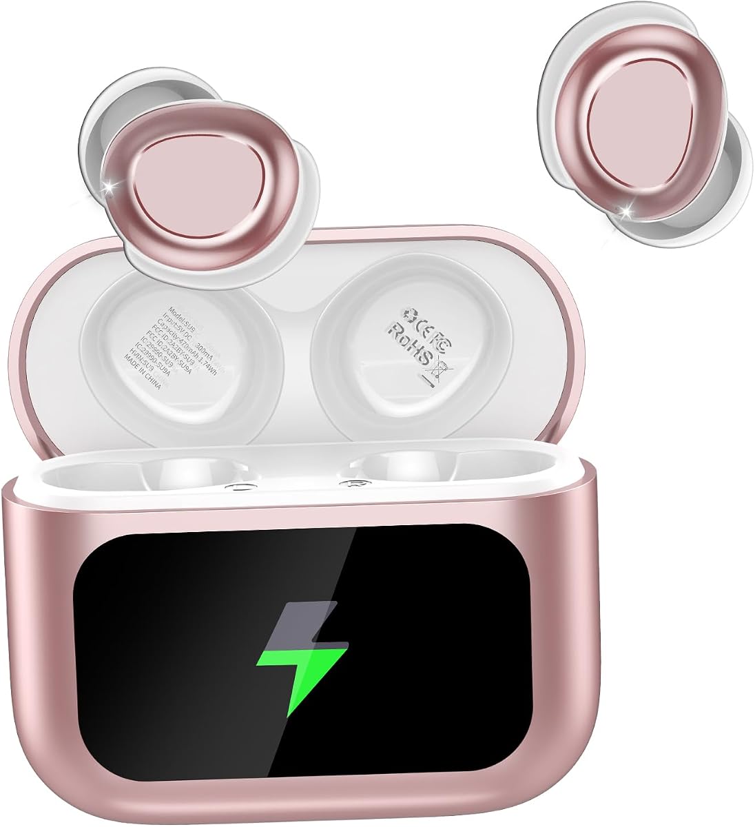 Auriculares Bluetooth 5.4 en la oreja, auriculares para dormir, diseño pequeño, mini auriculares para dormir de lado con modo de suspensión, 48 horas de reproducción, auriculares para dormir, llamadas claras, Peachrose
