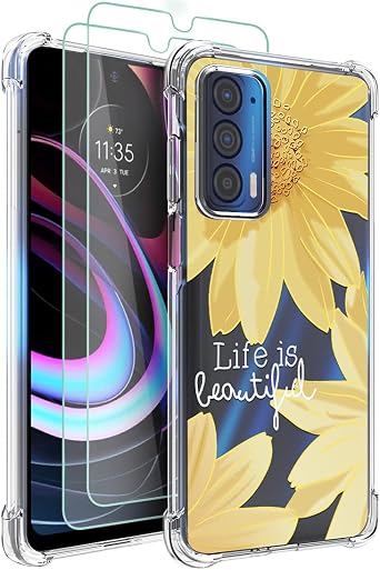 Osophter for Moto Edge 2021 Case,Moto Edge 5G UW Case Clear Transparent Flower Reinforced Corners TPU Shock-Absorption Flexible Cell Phone Cover for Motorola Moto Edge 2021Big Sun Flower