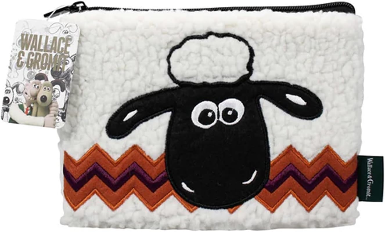 Wallace & Gromit Shaun the Sheep Plush Zipped Bag Soft Fleece 16 x 24 cm Official Aardman Merchandise Travel Organiser Gift