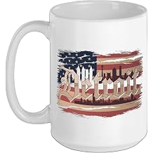 Detroit Tshirt Michigan American Flag USA 313 Retro Vintage Ceramic Mug, White, 15oz