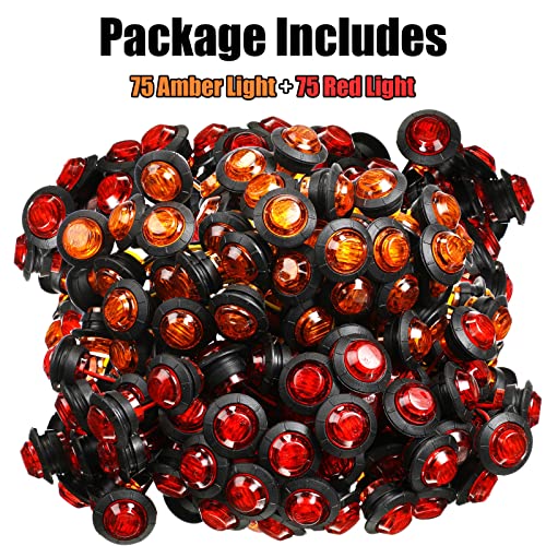 150 Pieces 3/4 Inch Round Mini Surface Mount Led Side Marker Lights Led Marker Lights Trailer Side Marker Lights For Truck Boat Suv Atv Bike Marine (Red, Amber) #TOP5