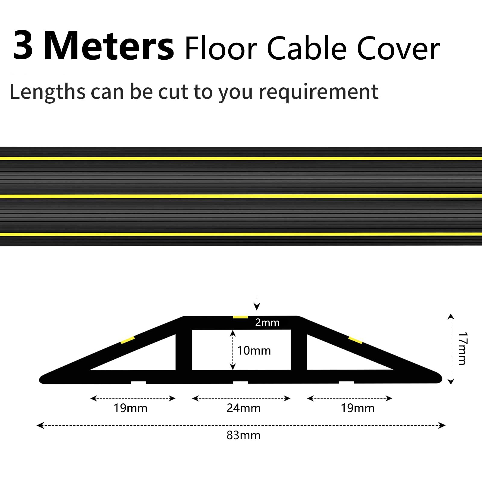 Hniuyun Heavy Duty Cord Covers For Floor 3 Channels, Black, 3M, Black, Yellow - Image 2