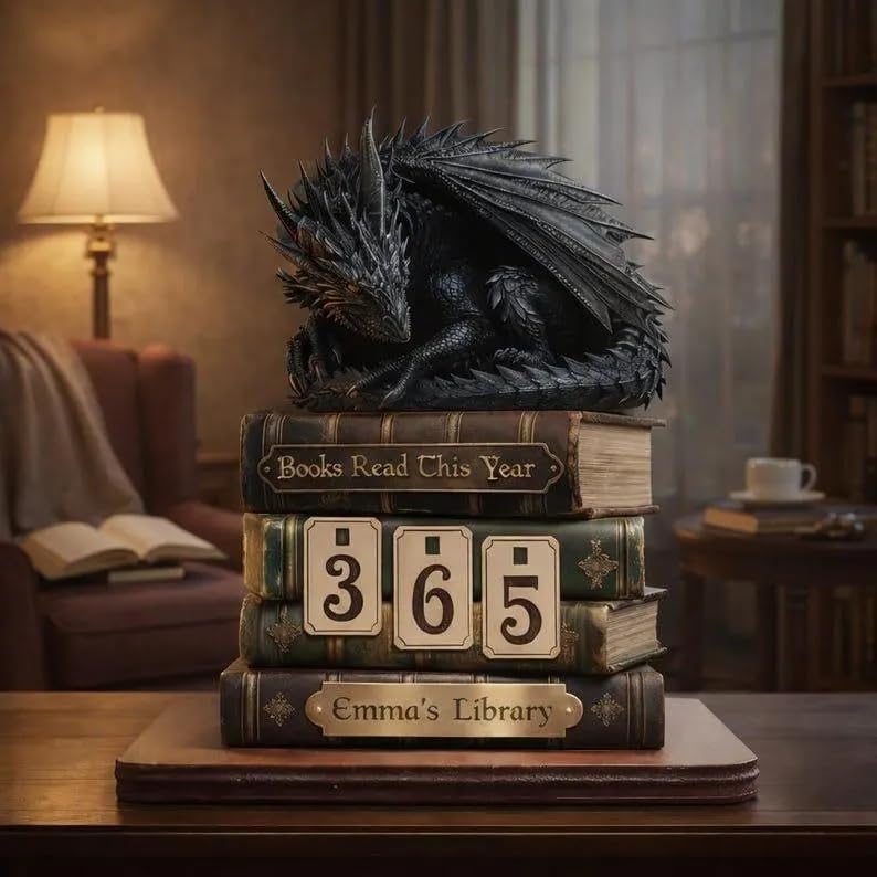 Personalized Dark Dragon Book Counter - Fantasy Home Decor