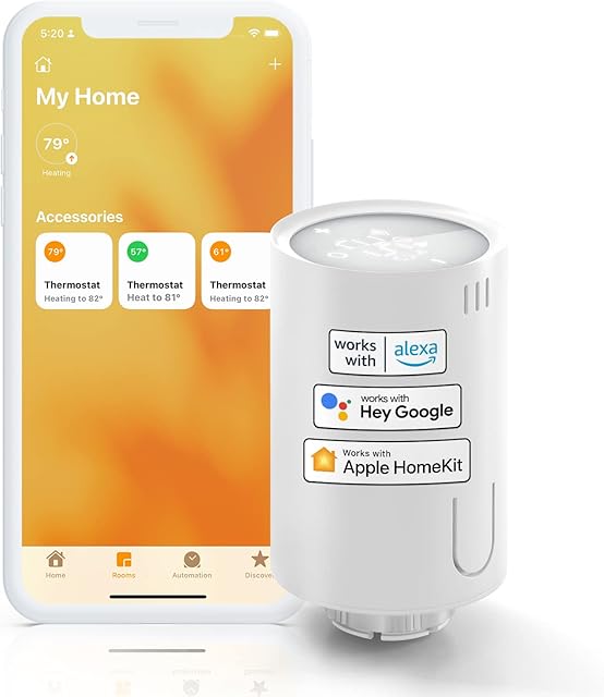 Meross inteligentny termostat grzejnikowy kompatybilny z HomeKit, termostat grzejny Wi-Fi, kompatybilny z Siri, Alexa i Google Assistant, pilot zdalnego sterowania, wymaga koncentratora, M30 x 1,5 mm