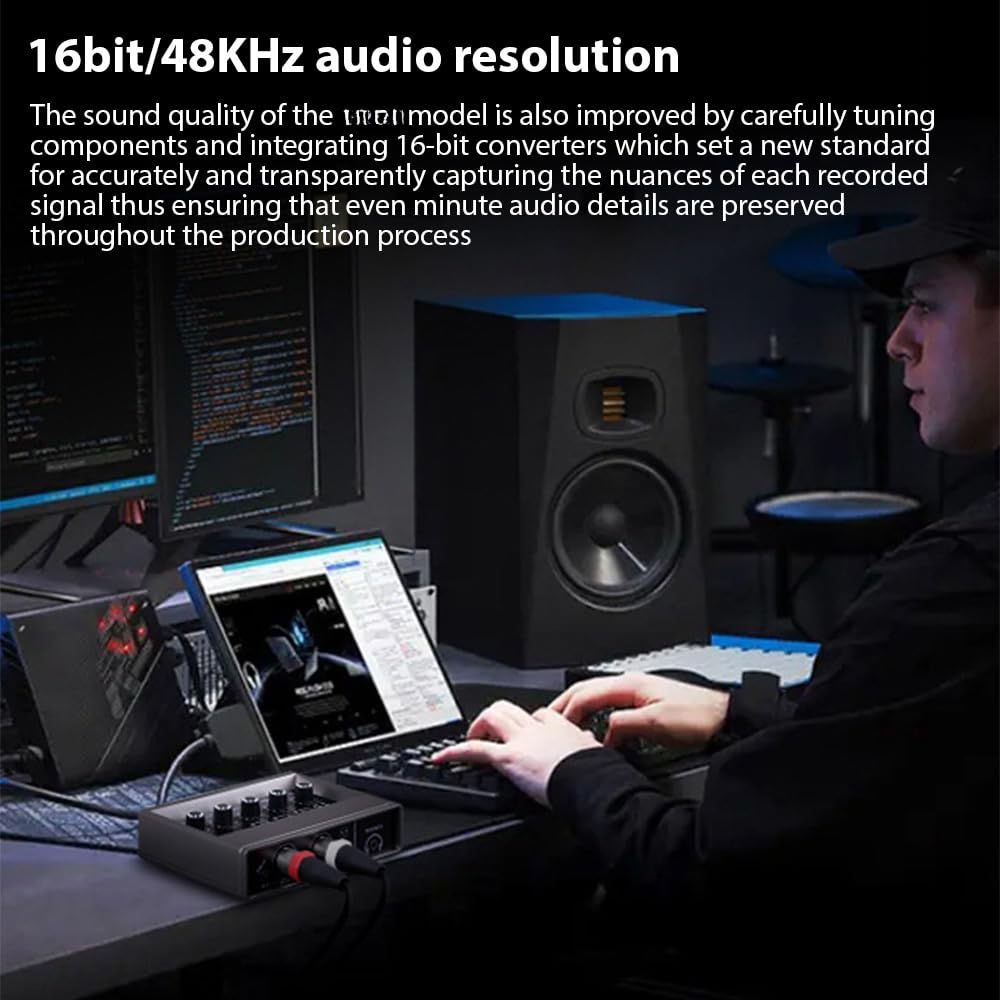 Interfaz XLR profesional con reverberación de 48 V Phantom Power tarjeta de sonido de 16 bits y 48 kHz, resolución Plug and Play para música en línea, karaoke vocal