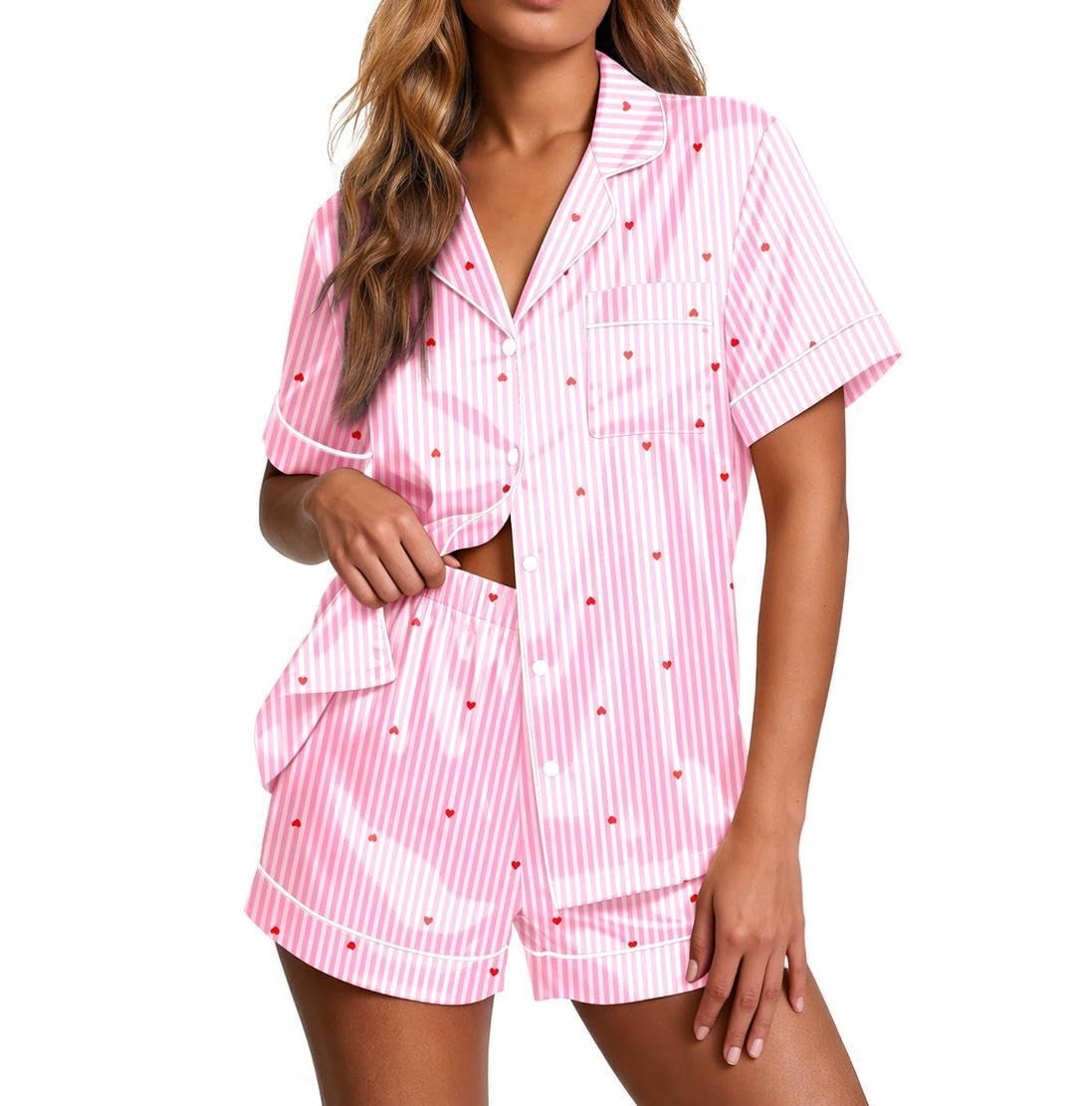 Ekouaer Pajamas for Women Set Silk Satin Pjs 2 Piece Button Down Sleepwear