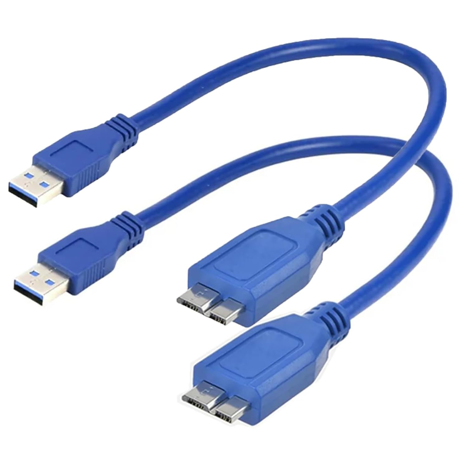 Micro USB 3.0 Cable, USB 3.0 Type A Male to Micro B Cord [2 Pack, 0.65ft], Short External Hard Drive Cable Compatible with Samsung Galaxy S5 N900 Note Pro WD Lacie Hitachi Seagate Camera-Bule