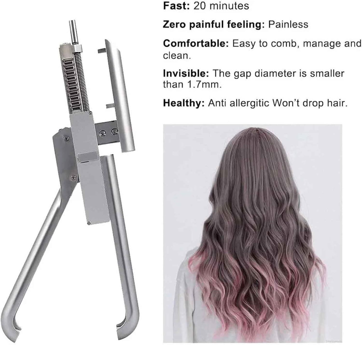 Generic 10 pin 6D Hair Extensions Machine, No Trace Hair Extension Machine kit, Invisible Seamless Hair Extension, with Pliers, 20 Mins Quick-Operated