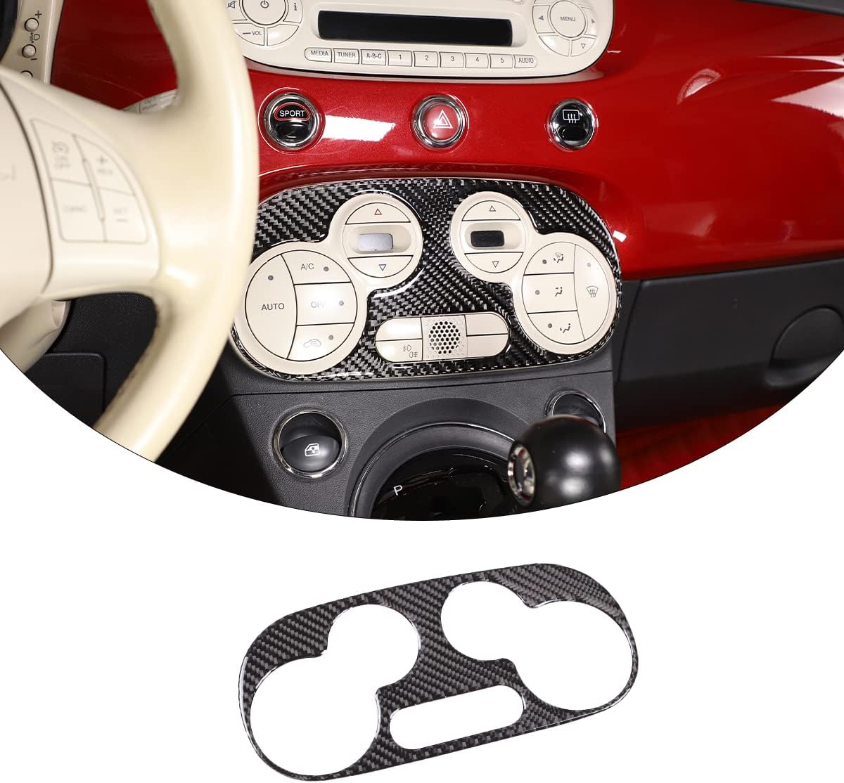 Soft Carbon Fiber Car Center Control Air Conditioner Switch Panel Sticker Compatible with Fiat 500 2011 2012 2013 2014 2015 2016 2017 2018 2019 Interior Car Accessories (Black Carbon Fiber, A)