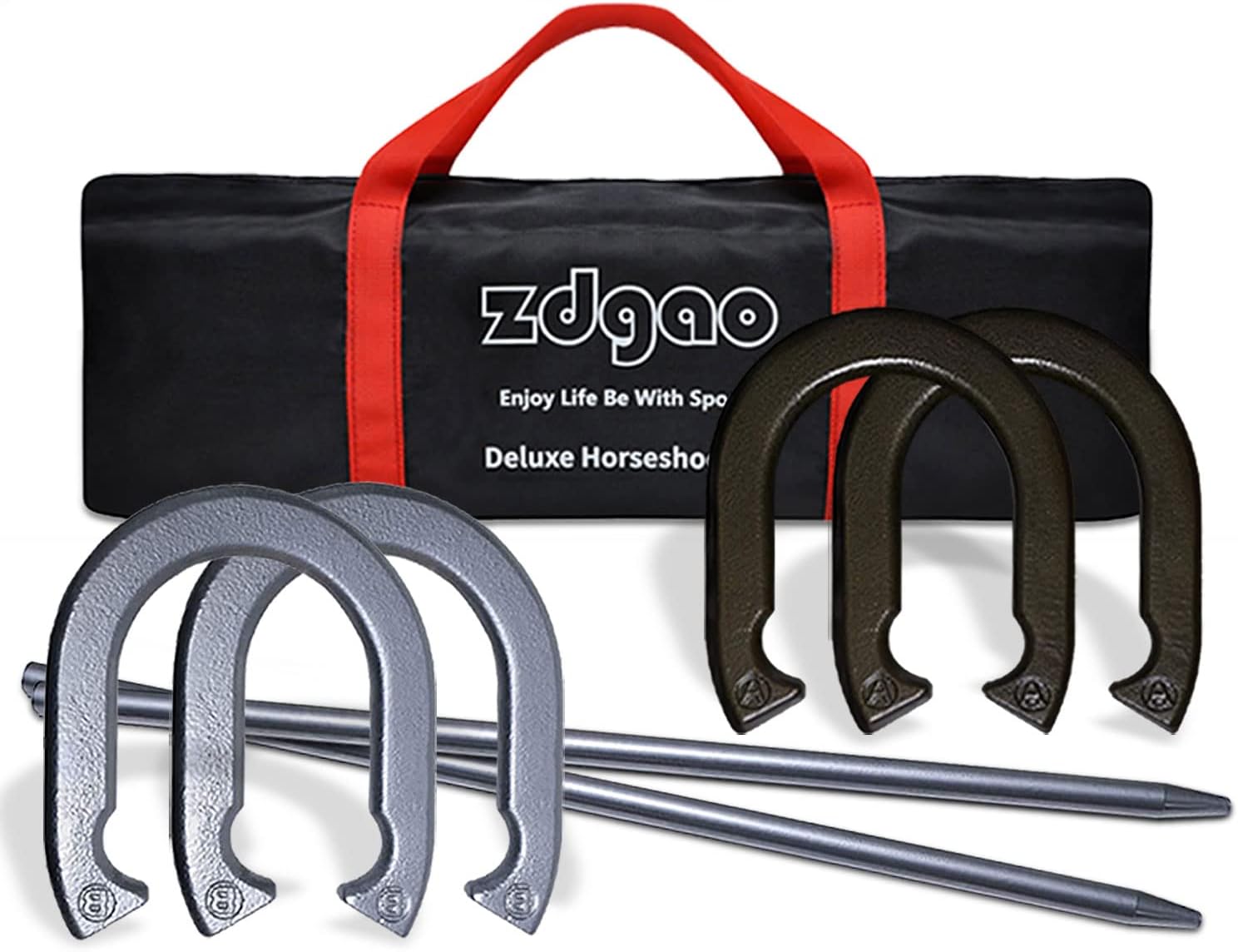 Horseshoe Set w/ 4 Steel Horseshoes 2 Heavy Duty Stakes and