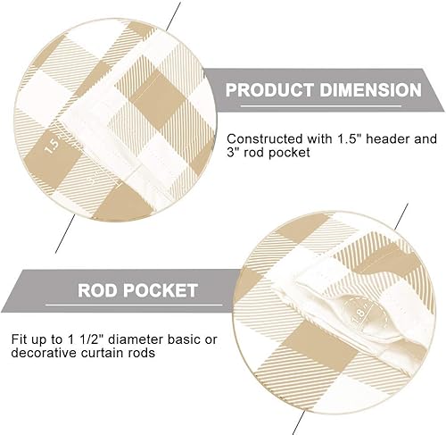 Miniatura 6 de Woven Trends Designer Home - Cortina para ventana de 3 piezas, juego de cenefa a cuadros, color gris pardo