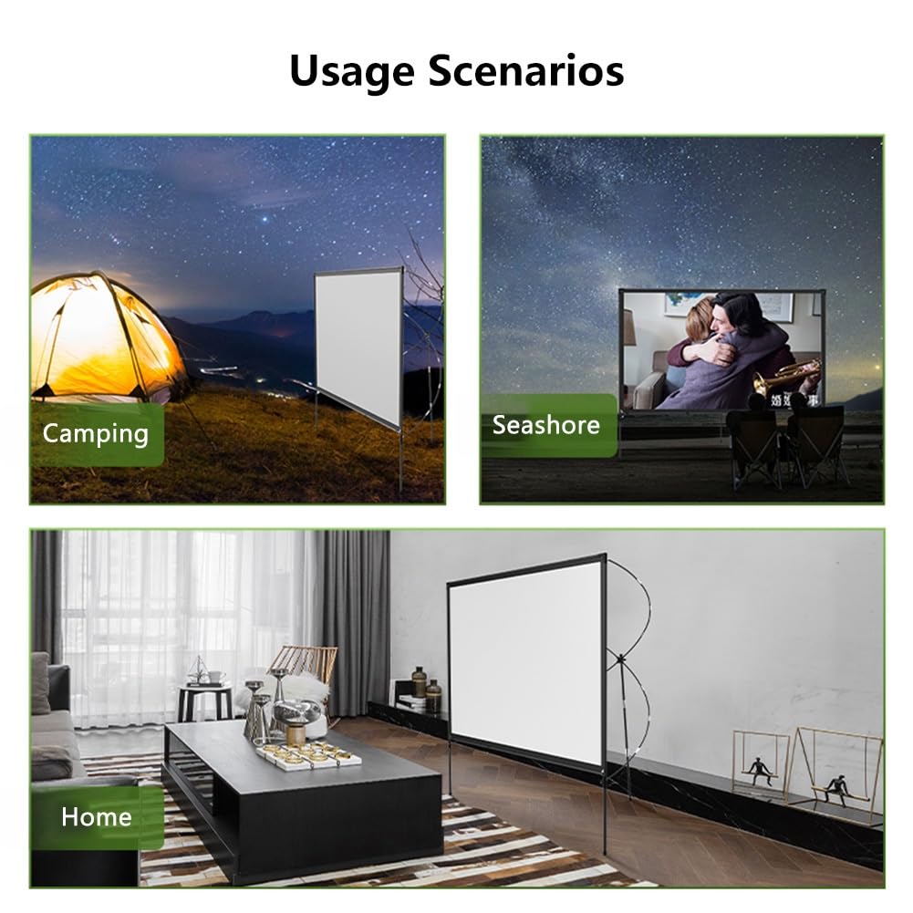 Telo di Proiezione All'aperto da 80 Pollici con Supporto, Schermo Cinematografico Mobile Pieghevole All'aperto, 4K HD per Casa Ufficio Eventi Teatro