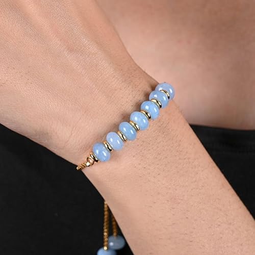 Miniatura 4 de Gempires - Pulsera de cuentas redondas naturales, chapada en oro amarillo de 14 quilates, joyería hecha a mano, pulseras ajustables para mujer