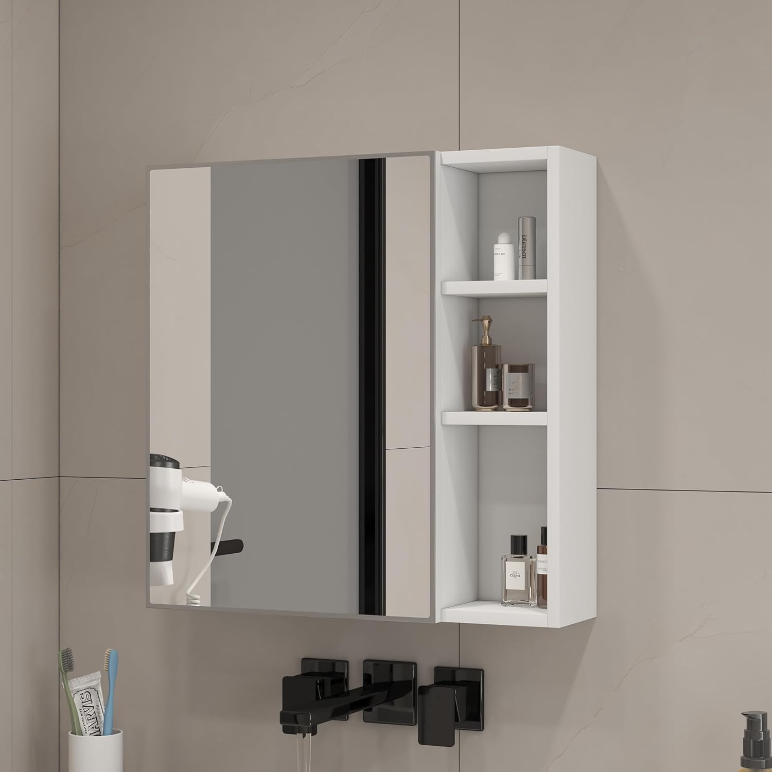 A White Material Mirror Cabinet, Bathroom Mirror,Material Mirror Cabinet,a Separate Wall Mounted Bathroom Mirror for Storage and Space Saving.W1151P318194