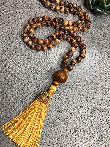 Japamala 108 Contas Semente de Açai c/Medalha Flor de Lótus