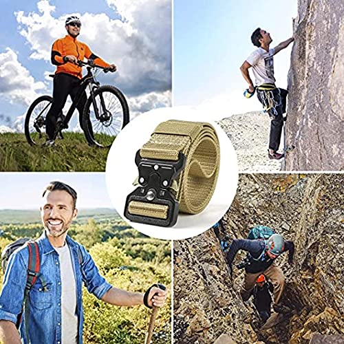 2pcs Tactical Belt,Military Style, Heavy-Duty Nylon Belt With Quick Release Metal Buckle, Work Belt 1.5 X 4 Ft(Beige & Green), 4FT2