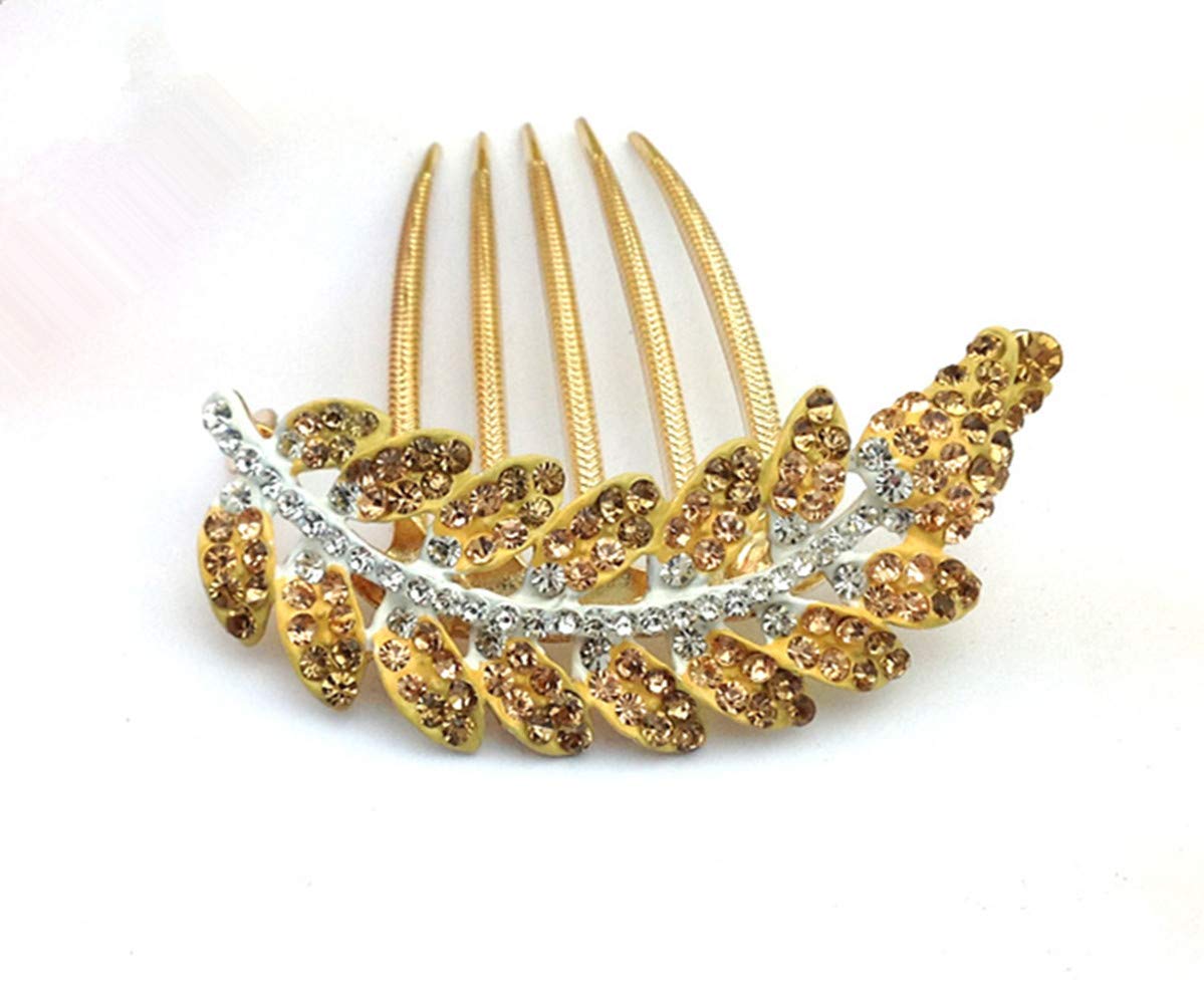 ShungFun Women Bridal Hair Side Comb Shiny Rhinestones Leaf Hair Comb Pin Clips Bridesmaid Hair Fork Pigtail Holders Metal Hair Barrettes Bows for Wedding Accessories (Blue) : Beauty & Personal Care