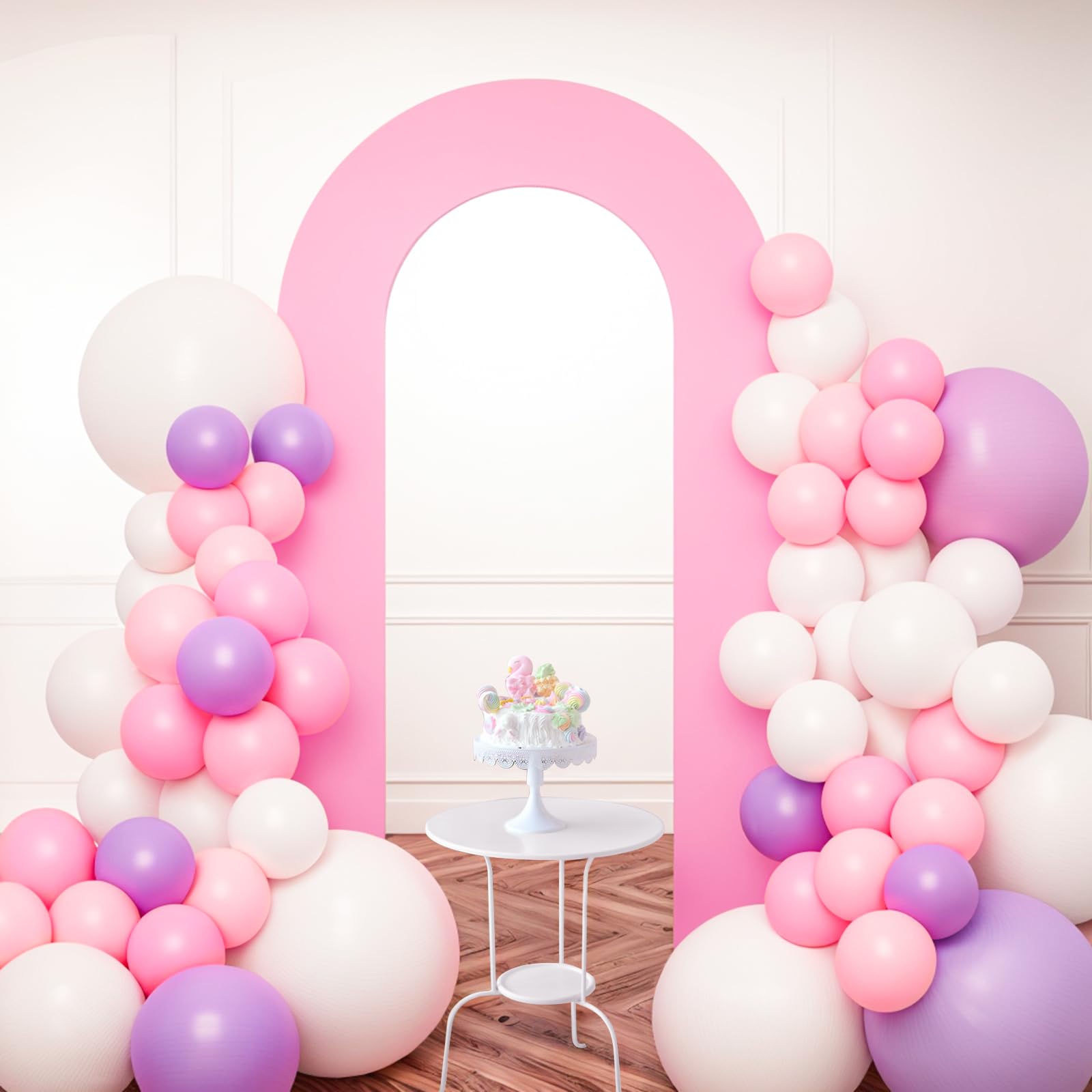 Babenest 7.2Ft Spandex Open Arch Backdrop, Fitted Double-Sided U-Shaped Wedding Arch, Round Top Chiara Stand Cover for Ceremony, Baby Shower, Birthday