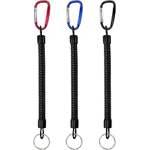 BlingKingdom 3 PCS Bungee Keychain, Coil Keychain, with Carabiner Clips | Bungee Keyrings, Fit for Keys, Phone, Wallet, Fishing Tool, Black/Red/Blue