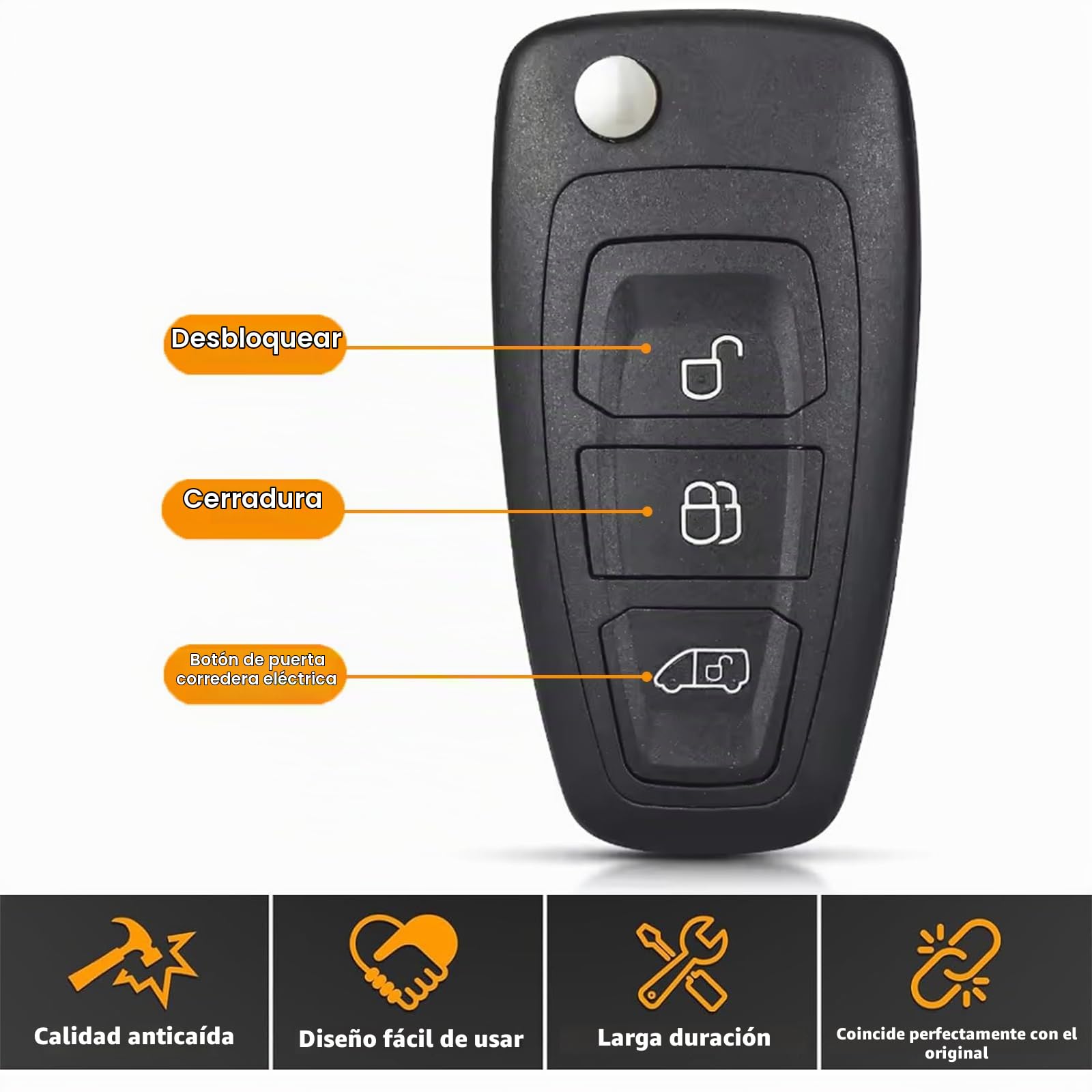 Ford - Llavero remoto plegable de 3 botones con hoja HU101 | Compatible con Ford Tourneo/Transit Custom/Connect Transit MK8 VAN, carcasa de llave inteligente
