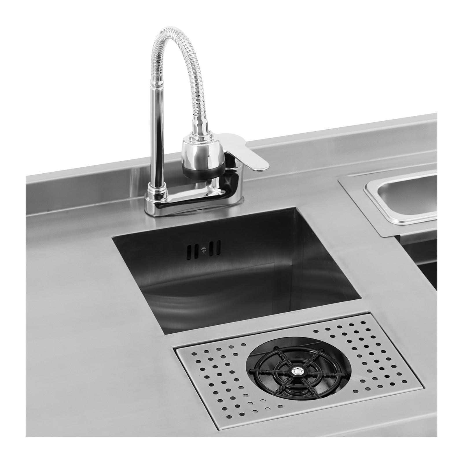 Royal Catering RCBT-02 - Stazione per Cocktail Con Contenitore per Ghiaccio 4 GN 1/9, Bicchieri e Portabottiglie - in Acciaio Inox per Bar