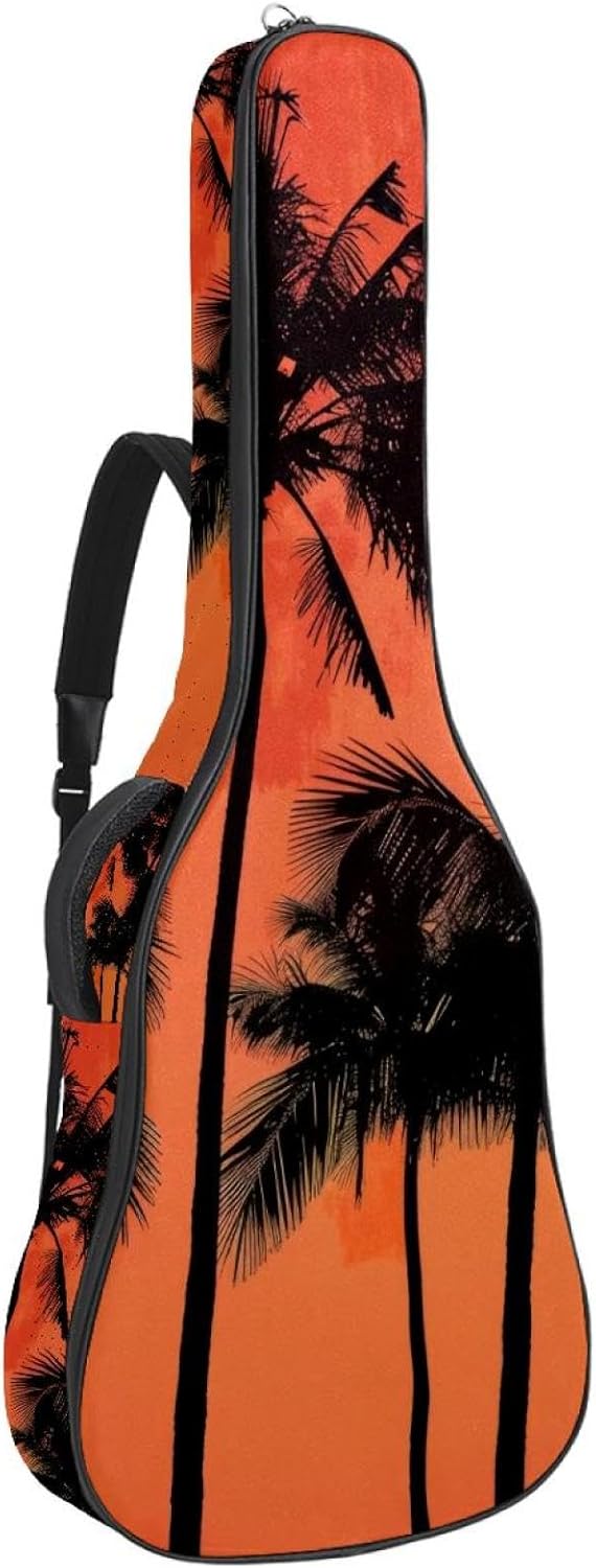 Acoustic Guitar Bag, 40 41 42 Inch Guitar Case Cover Soft Guitar Gig Bag for Acoustic Electric Bass Classical Guitar, Silhouettes of Palms on Sunset-Colored Pattern