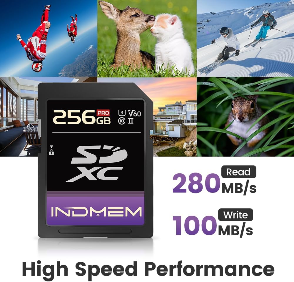 256GB SD Card UHS-II V60 U3 SDXC Memory Card, High Speed Read up to 280MB/s, V60 Memory Cards for Professional Camera 4K/6K Video