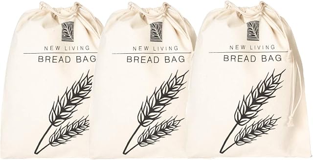 Premium 3 Pack Bread Bags | 29x39cm | Eco Linen Cotton | No Plastic | New Living | Food Storage Bag