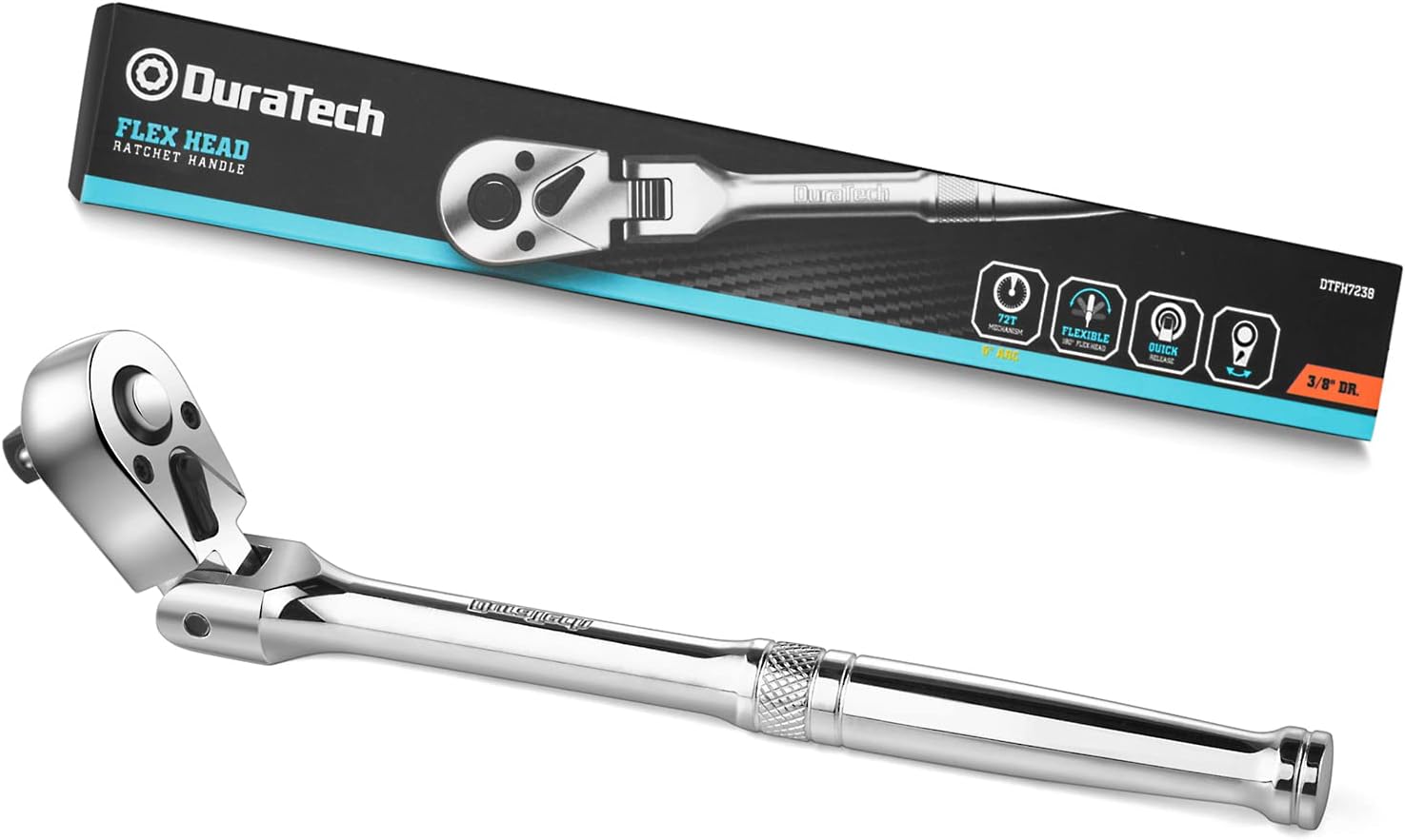 3/8" Drive Flex-Head Ratchet, 72-Tooth Ratchet Wrench, Quick-release, Reversible Switch, Full-Polished Chrome Plating, Alloy Steel